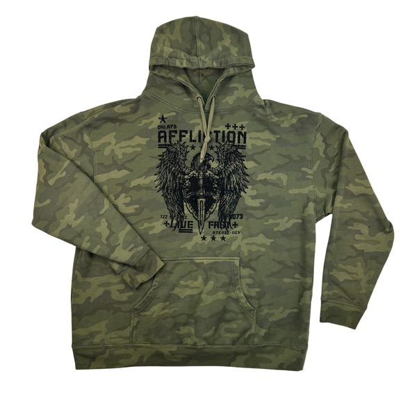 Affliction Hoodie Mens 3XL Camo Live Fast Eagle Graphic Pullover Y2K 2000s - Picture 1 of 13